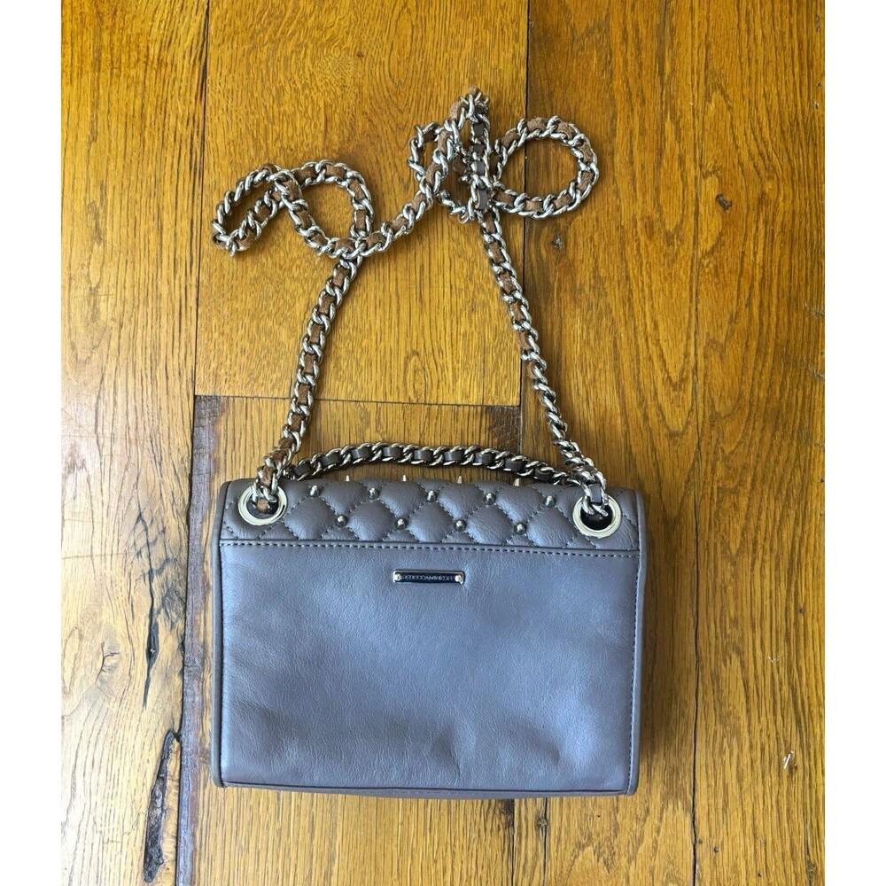 Rebecca Minkoff Gray Quilted Pebbled Shoulder Bag Silver Chain Strap Pockets
